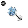 Liga de Titânio F136 G23 Flor de Zircônia Quatro Zircônias Piercing de Moda Simples Joias Studs Studs de Lábio