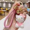 Lindo Llavero de Nudo de Lazo Gato Kt Figura de Resina Hello Kitty Colgante de Cuerda Trenzada Encanto Versátil de Bolsa de Dibujos Animados