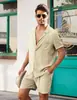 Traje de Camisa de Lino de Manga Corta de Amazon 2023 Camisa Cardigan de Lino de Algodón Suelta Casual de Verano Listo en Stock