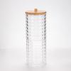 Hisopo de algodón con forma de diamante transparente, con cubierta de bambú, portátil, redondo, largo, combinado, caja de almacenamiento de algodón cosmético