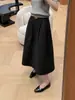 Saia Midi Longa Preta Estilo Deusa Emagrecedora Cobre Quadril Meia Saia Feminina Outono 2026 Nova Casual Versátil Linha A Comprimento Médio Saia Guarda-Chuva