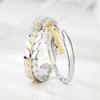 Anéis de Casal Guanming Coração de Morango Único Prata Bicolor Galvanizado Espiga de Trigo Design Aberto Anéis de Par Masculino e Feminino Anel 925 Banhado a Prata e Ouro