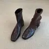 Primer Encuentro Ji Cuadrado Minimalista Versátil para Viajes Cortos Botines de Mujer Retro Cremallera Trasera Elásticos Adelgazantes Botas tipo Martin