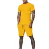 Comercio Exterior Camiseta de Color Sólido de Moda Pantalones Cortos Medios Traje de Pantalones Cortos de Manga Corta para Hombre Verano Europeo y Americano Transpirable