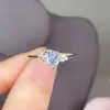 Anillo de Aguamarina Natural con Piedra Principal de Cristal Transparente de 6 mm, Tamaño Ajustable, Montura de Plata S925