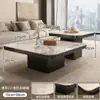 Mesa de café cuadrada de piedra de lujo de alta gama estilo italiano para apartamentos modernos pequeños, combinación minimalista negra para sala de estar del hogar