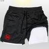 Pantalones Cortos de Entrenamiento de Verano Serie Araña Secado Rápido Falsos de Dos Piezas Fitness Running Deportes Pantalones Deportivos Unisex Pantalones Cortos Forrados
