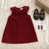 Roupa de Natal e Ano Novo para Meninas, Vestido de Lã Vermelho com Laço para Bebês, Vestido Colete de Aniversário Estilo Pequena Chanel