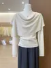 Suéter de punto de manga larga con cuello barco de nicho de diseñador para mujer 2026 Primavera/Otoño top de dos piezas con chal superpuesto de alta gama