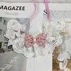 Gola falsa de renda com laço estilo coreano para pet, babador de renda, acessório xadrez para cachorro, babador para gato, cachecol para buldogue francês