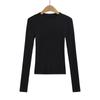 Camiseta Básica Lisa de Gola Redonda Feminina Outono Nova Estilo Europeu e Americano Slim Fit Stretch Manga Longa Feminina