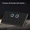 86 enchufe universal británico interruptor de reinicio de botón grande enchufe de cinco orificios negro esmerilado lujo ligero con indicador LED