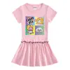 2023 verão novo estilo coreano roupas infantis vestido de manga curta meia manga bebê orelha de madeira plissada estilo ocidental saia fina