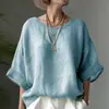 Nueva camisa cruzada cómoda y adelgazante para mujer de talla grande, con cuello redondo, corte holgado, estilo casual, hombros caídos y color blanco liso