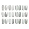 Set de Uñas Postizas para Arte de Uñas de 24 Piezas Más Vendido Transfronterizo, Líneas Blancas Lechosas Simples con Purpurina, Uñas Postizas de Longitud Media al por Mayor