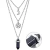 Colar pingente de ágata coluna hexagonal da moda Colar multicamadas Lua Oca feminino Corrente multicamadas estrela de cinco pontas para clavícula