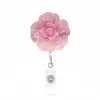 Em Estoque Venda Quente Transfronteiriça Rosa de Resina Fivela de Puxar Fácil Flor Multicolorida Crachá de Identificação Suporte de Crachá Retrátil com Strass Ab Brilhante