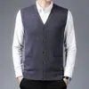 Cardigã de lã para meia-idade e idosos, colete liso para pais, colete de lã espessa 100% lã, suéter de outono e inverno com gola V