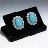 Pendientes Ovalados de Perla Turquesa Estilo Retro de Hong Kong Estilo Étnico Pendientes Versátiles de Moda Lujo Ligero Pendientes de Alta Gama para Mujer