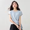2025 Nuevo Verano Ins Moda Diseño de Cintura Plisada Asimétrico Elegante Cuello Redondo Manga Corta Camisetas Tops para Mujer