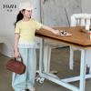YOJIA - Camiseta de manga corta para niña, verano 2025, nueva llegada, estilo coreano, corte entallado, cuello redondo, para niña pequeña, ropa de verano para niña