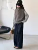 Conjunto de dos piezas de suéter para niñas, colección otoño 2026, top de punto patchwork a rayas y jeans para niños mayores