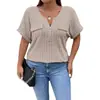 2025 Amazon Primavera/Verão Novo Top Feminino Cor Sólida Tamanho Grande Zíper Manga Curta Bolso Falso Pulôver Camiseta Caimento Solto