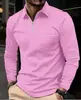 Camisa Polo de Color Sólido de Manga Larga para Hombre Primavera y Otoño Nueva con Bolsillo de Solapa Estampado 3D Pantalones con Cremallera Top Casual para Hombre