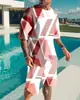 Traje Deportivo Casual de Manga Corta con Cuello Redondo y Estampado Digital 3D de Rayas Cruzadas Amazon