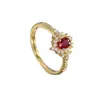 Anel de Zircônia Vermelho Sangue de Pombo Elegante e de Alto Padrão, Venda Quente Transfronteiriça, Anel de Zircônia Branca Banhado a Ouro Cobre para Mulheres, Microincrustado