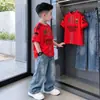 Nuevo Estilo Niños Tendencia Fútbol Manga Corta Jeans Ropa Marca de Moda Comercio Exterior Ropa Infantil Niños Conjunto de Verano