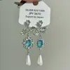 Elegantes y Exquisitos Pendientes de Gota de Flor con Pedrería Azul y Diamantes, Estilo Femenino, Joyería para Orejas de Gama Alta