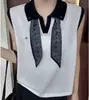 Chaleco de Punto de Seda Helada sin Mangas con Bloques de Color y Cuello en V, Nuevo Estilo de Verano para el Trabajo, Camiseta sin Mangas Única y Juvenil, Top Elegante