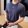 Comércio exterior atacado nova camiseta masculina de verão cor sólida simples manga curta bordado simples gola redonda manga de ombro camisa base