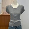 Suéter de Punto con Cuello Halter en V Estilo Puro Deseo para Mujer Verano Nuevo Ajuste Delgado Camisa Base Hermosa y Más Fácil de Combinar