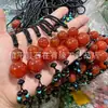 Colgante de Piedra Cruda de Ágata Roja Natural Perla Redonda Unisex Jade Calcedonia Adorno para el Cuello Collar Cadena para Suéter Colgante de Ágata