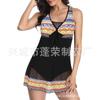 Traje de baño de una pieza de talla grande nuevo europeo y americano para mujer, sexy, con estampado de malla, conservador, en stock, al por mayor
