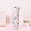 Nueva Taza de Café Portátil para Doble Bebida Termo de Acero Inoxidable de Doble Capa Gran Capacidad Portátil Linda Simple Taza con Popote
