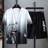 Novo Terno Degradê de Seda Gelo de Secagem Rápida Camiseta de Manga Curta Masculina Verão Casual Shorts Conjunto Esportivo de Duas Peças Roupa Masculina Bonita