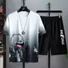 Comercio Exterior 2026 Camiseta de Manga Corta Estilo Nuevo Traje de Seda de Hielo Verano Pantalones Cortos de Moda Traje Deportivo Casual Holgado para Hombre
