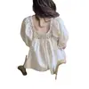 Verano 2026 Nuevo Estilo Estilo Coreano Diseño de Moda Calado Ganchillo Mangas Abullonadas Cuello Cuadrado Camisa de Muñeca Manga Corta de Verano para Mujer