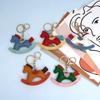 Cartoon Rocking Horse Bolsa Pingente Criativo PU Chaveiro Pequeno Trojan Pendurado Couro Cartoon Algodão Pônei Pingente