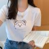 Playera de Algodón Puro Estampada de Tiktok, Playera de Algodón Puro de Manga Corta para Mujer, Marca de Moda de Primavera y Verano, Cuello Redondo, Holgada Básica Media Manga al Mayoreo