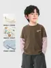 Ropa de Algodón Puro Falsa de Dos Piezas para Niños Europeos Otoño Camiseta de Manga Larga 2026 Nueva Ropa para Niños Bebés Estilo Primavera y Otoño