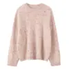 Suéter top de punto multicolor jaspeado para mujer, estilo casual, suelto y suave, para otoño e invierno, de cuello redondo retro, 100% cachemira, hilo jaspeado cepillado
