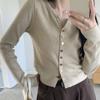 Cárdigan de punto con cuello en V elegante vintage para mujer, primavera otoño invierno 2024, elegante top básico con hilo exterior de manga larga