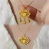 Flor de seda Xiangyun Bell lock pingente moda nacional estilo antigo longa vida bloqueio colar de latão banhado a ouro simulação de ouro bênção bloqueio jóias