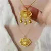 Pingente Cadeado Sino Nuvem Filigrana Estilo Chinês Antigo Cadeado Longa Vida Colar Latão Banhado a Ouro Ouro Imitação Jóias Cadeado da Fortuna