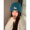 Cachorro Lluvioso~Gorro de Lana Cartoon Grueso Azul Personalizado para Mujeres en Invierno Dulce para Cabeza Grande Cálido Gorro Tejido