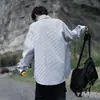 Camisa Lapela Cityboy Japonês Primavera e Outono Masculina Manga Longa Ins Retro Solta Versátil Listrada Casual Camisa Externa